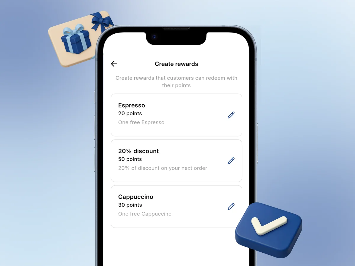 Dueño de negocio usando solo un smartphone para administrar el programa de fidelización sin hardware TPV
