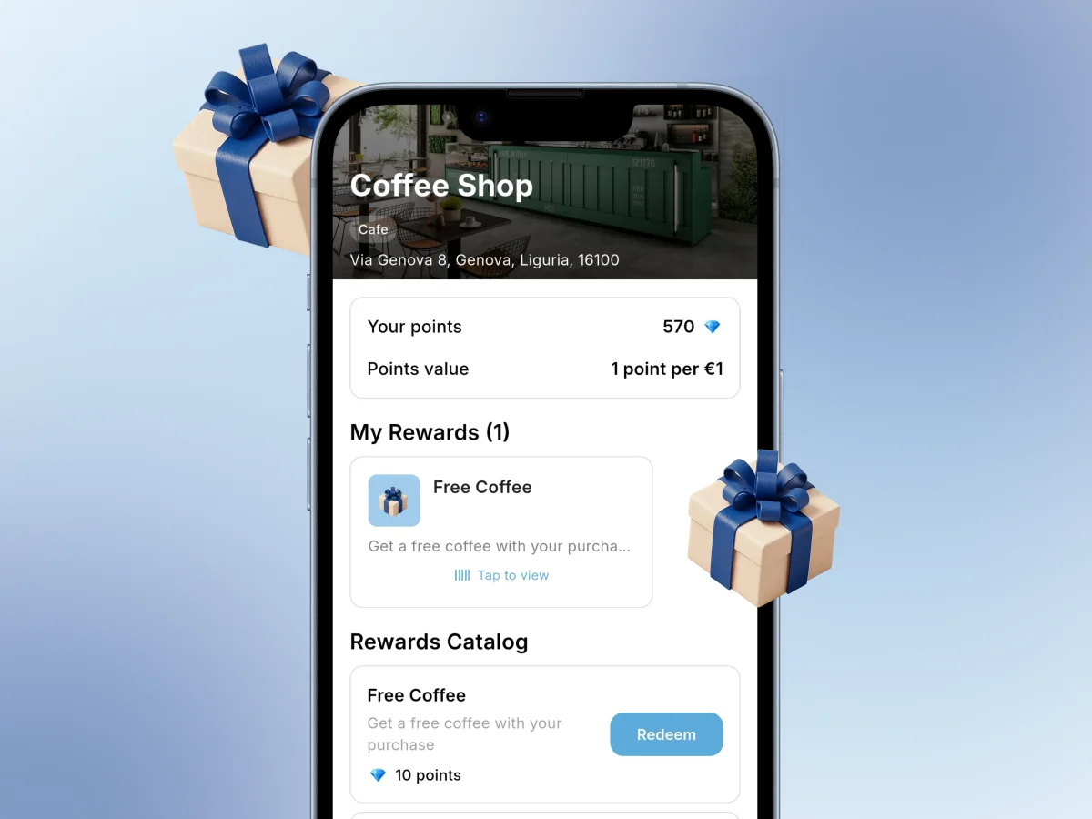 Cliente canjeando recompensa de fidelidad en una tienda usando la app de Fedele